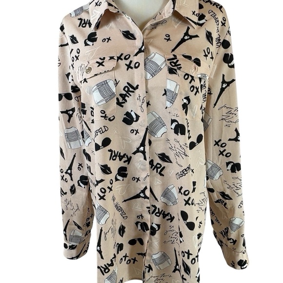 Karl Lagerfeld Paris Pink Eiffel Tower Parisian  Blouse - Picture 1 of 8